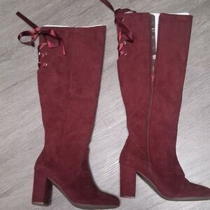 JustFab Burgundy Lace-Up Heeled Boots